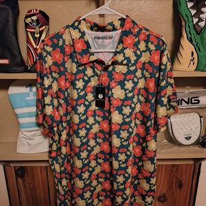 Shankit Golf Men's Floral Polo Shirt - Orange Yellow Green Azalea Print
